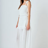 Smocked Drop Waist Combination Maxi