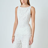 Lace Sleeveless Long Top With Belt