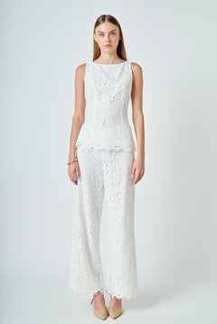 Lace Sleeveless Long Top With Belt