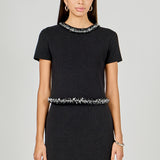 Jewel Trim Knit Short Sleeve Top