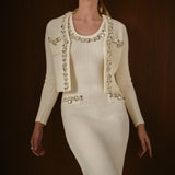 Boucle Knit Jewel Trim Cardigan