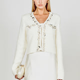 Boucle Knit Jewel Trim Cardigan