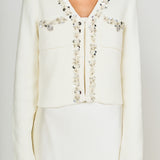 Boucle Knit Jewel Trim Cardigan