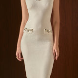 Boucle Knit Jewel Trim Midi Dress