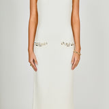 Boucle Knit Jewel Trim Midi Dress