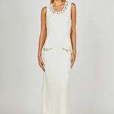 Boucle Knit Jewel Trim Midi Dress