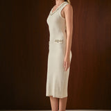 Boucle Knit Jewel Trim Midi Dress