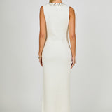 Boucle Knit Jewel Trim Midi Dress