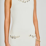 Boucle Knit Jewel Trim Midi Dress