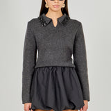 Knit Jewel Trim Collared Sweater