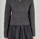 Knit Jewel Trim Collared Sweater