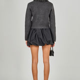 Knit Jewel Trim Collared Sweater