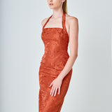 Jacquard Halter Column Midi Dress