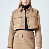Faux Suede Cropped Pocketed Jacket