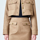 Faux Suede Cropped Pocketed Jacket