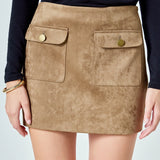 Faux Suede Pocketed Mini Skirt