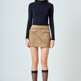 Faux Suede Pocketed Mini Skirt
