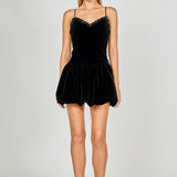 Jewel Trim Velvet Mini Bubble Dress
