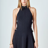 Beaded Knit Cut out Mini Dress