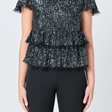 Sequins Baby Doll Top with Mesh