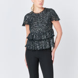 Sequins Baby Doll Top with Mesh