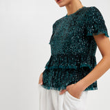 Sequins Baby Doll Top with Mesh