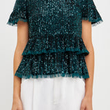 Sequins Baby Doll Top with Mesh