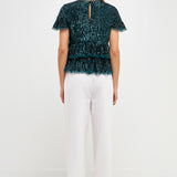 Sequins Baby Doll Top with Mesh