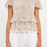 Sequins Baby Doll Top with Mesh