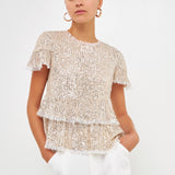 Sequins Baby Doll Top with Mesh