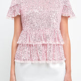 Sequins Baby Doll Top with Mesh