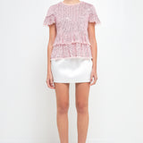 Sequins Baby Doll Top with Mesh