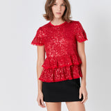 Sequins Baby Doll Top with Mesh