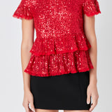 Sequins Baby Doll Top with Mesh