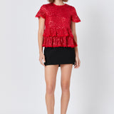 Sequins Baby Doll Top with Mesh