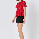 Sequins Baby Doll Top with Mesh