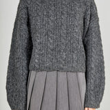 Jewel Embroidered Fuzzy Cable Knit Chunky Sweater