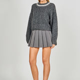 Jewel Embroidered Fuzzy Cable Knit Chunky Sweater