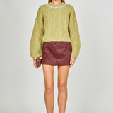 Jewel Embroidered Fuzzy Cable Knit Chunky Sweater
