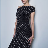 Asymmetrical Polka Dot Midi Dress