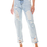High-Waisted Distressed Straight Leg Jeans
