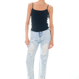 High-Waisted Distressed Straight Leg Jeans