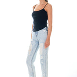 High-Waisted Distressed Straight Leg Jeans