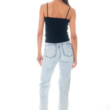 High-Waisted Distressed Straight Leg Jeans