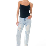 High-Waisted Distressed Straight Leg Jeans