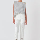 High-Waisted Distressed Straight Leg Jeans