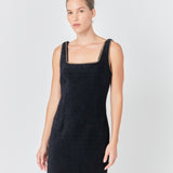 Chain Trimmed Square Neckline Mini Dress