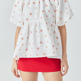Floral Jacquard Spg Tie Flounce Blouse