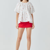 Floral Jacquard Spg Tie Flounce Blouse