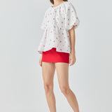 Floral Jacquard Spg Tie Flounce Blouse